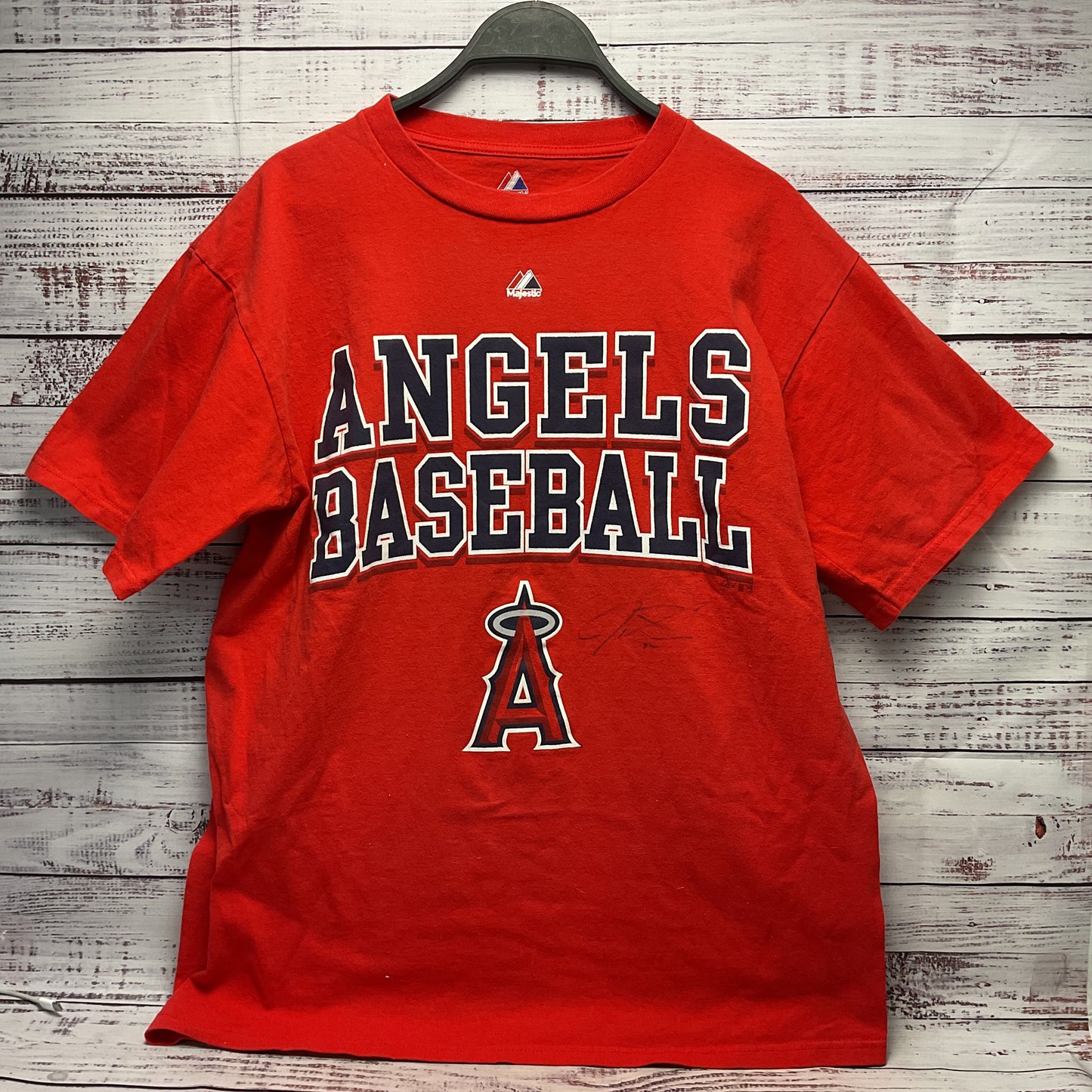 Majestic Los Angeles La Angels Baseball T-Shirt Signed(?) Josh Hamilton #32