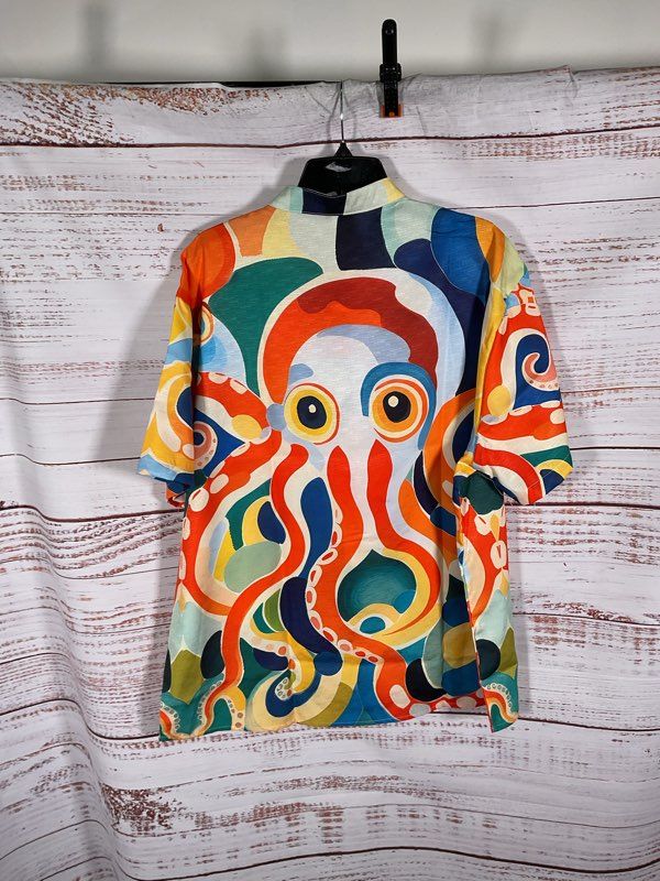 NWT HOO Men's Multicolor Octopus Graphic Button Up Shirt Size XL