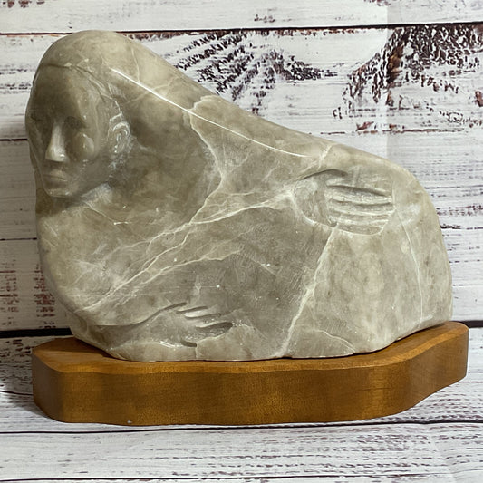 Signed 1991 EDISON TOM Woman Figural Soapstone Sculpture- 9.5" x 7"
