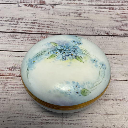 Antique M Z Austria Ceramic Blue Floral Hand Drawn Lidded Box