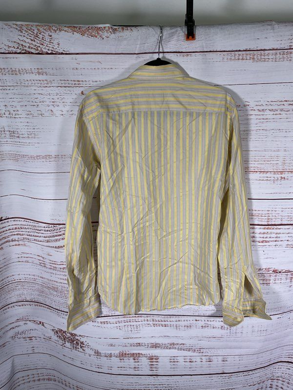 Hugo Boss Slim Fit Yellow & Gray Striped Long Sleeve Button Shirt Size M