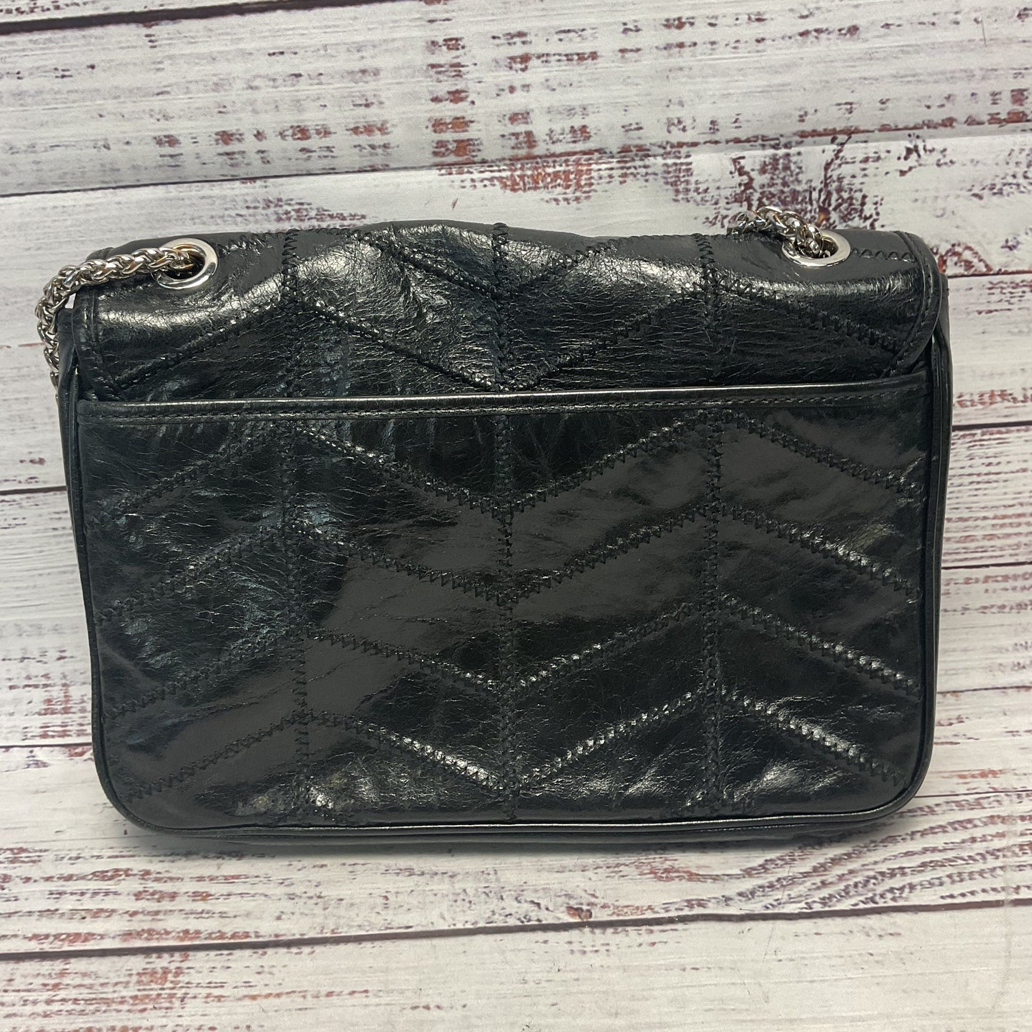 Claudie Pierlot Black Embroidered Chain Strap Shoulder Bag 10"x 8"x4"