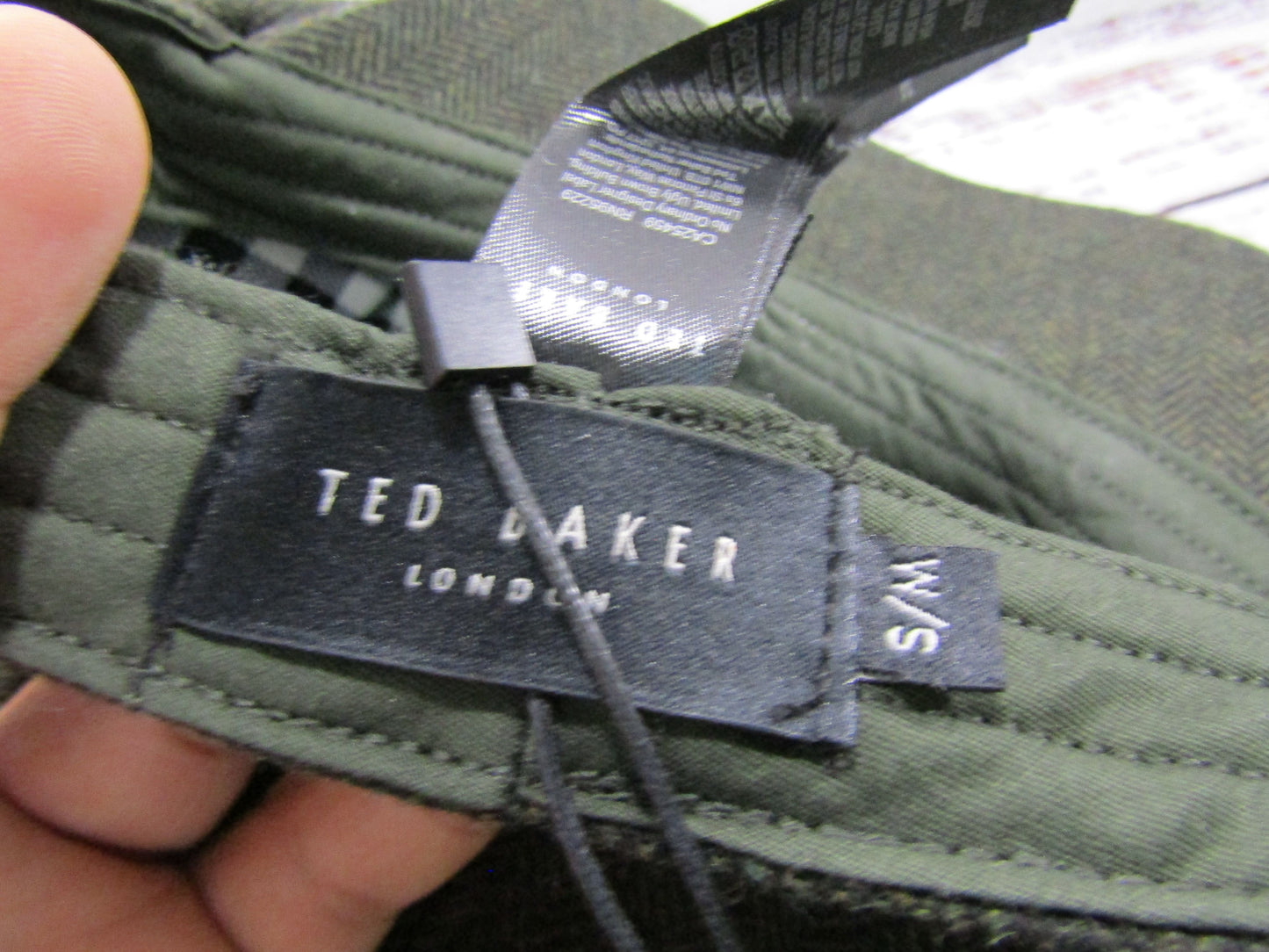 Ted Baker Olliii Men's Green Wool Blend Herringbone Baker Boy Cap Size S/M