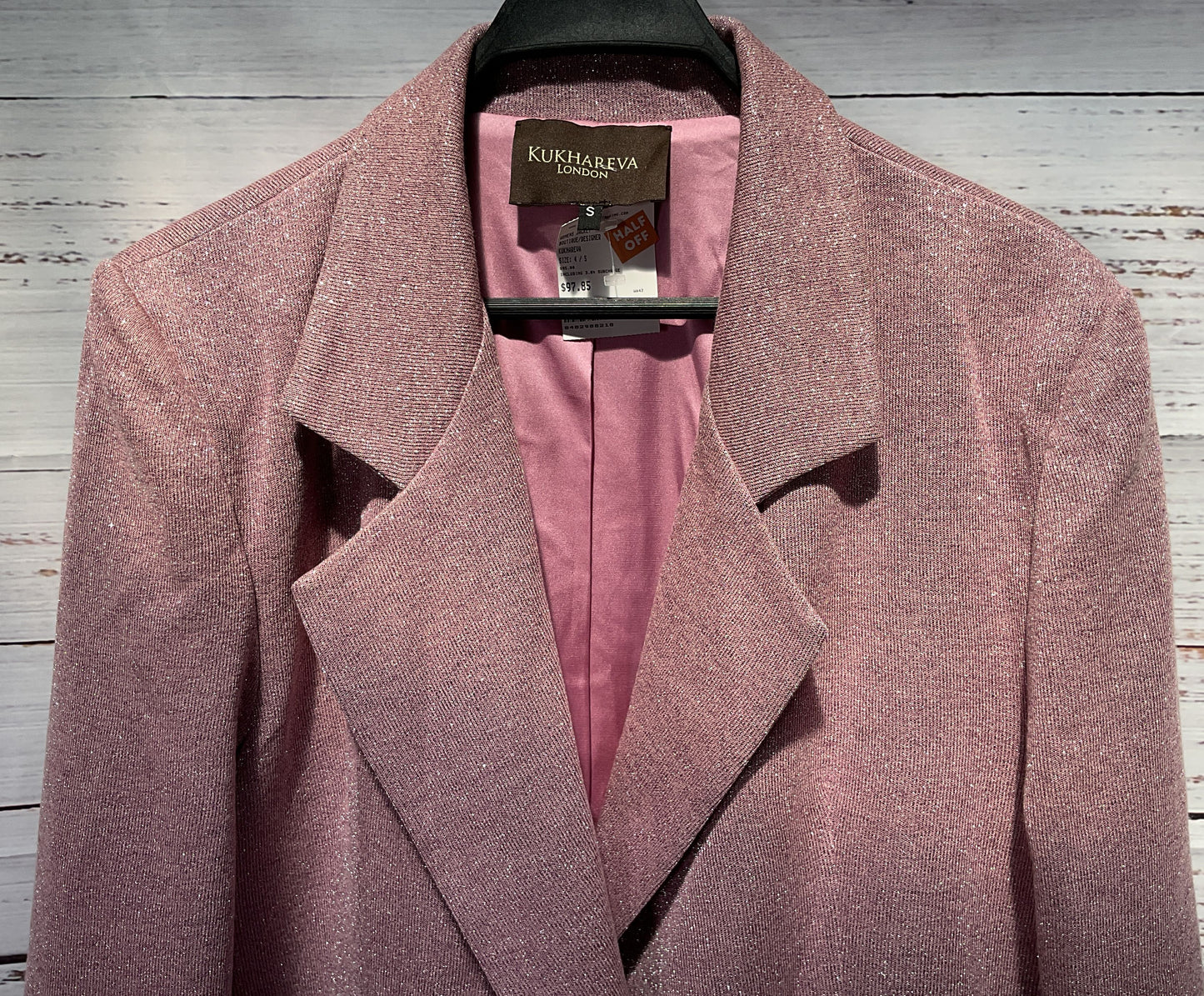 Kukhareva London Women's Metallic Pink Blazer Jacket Size S Made in The UK