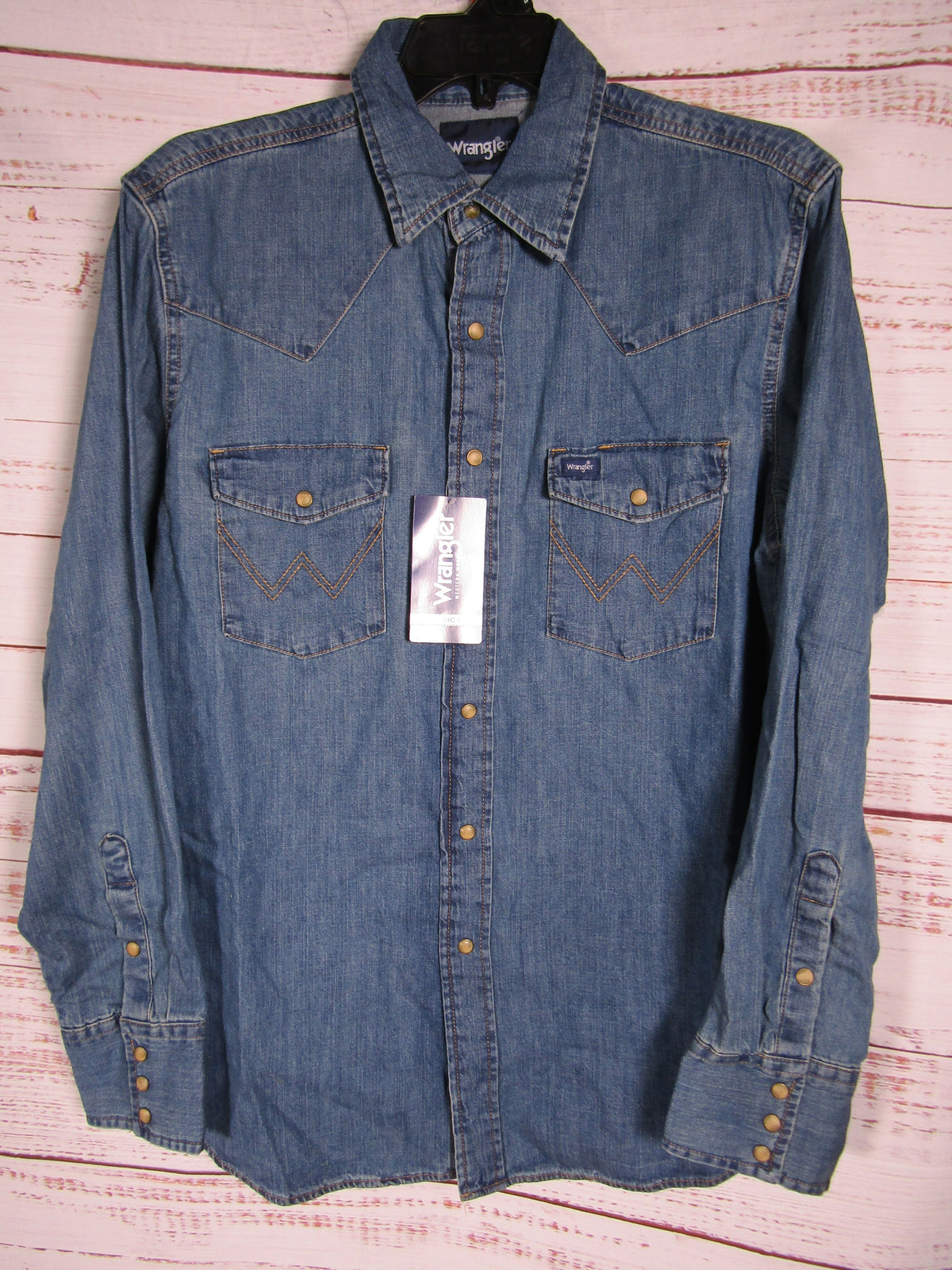 Wrangler Men's Mid Wash Denim Snap Button Down Shirt Size M 112361701