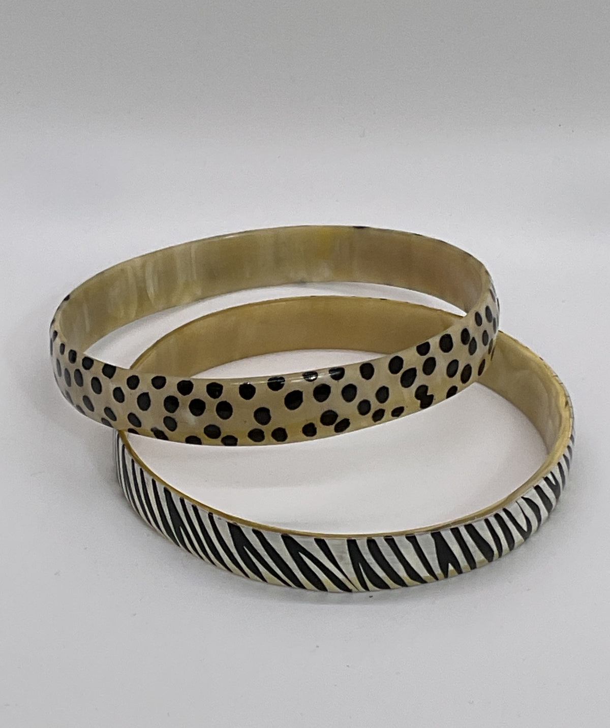 VTG. Animal Print Horn 9.25" Bangles- Set of Two
