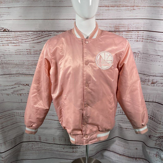 Starter Black Label Golden State Warriors Pink Satin Bomber Jacket Size Large