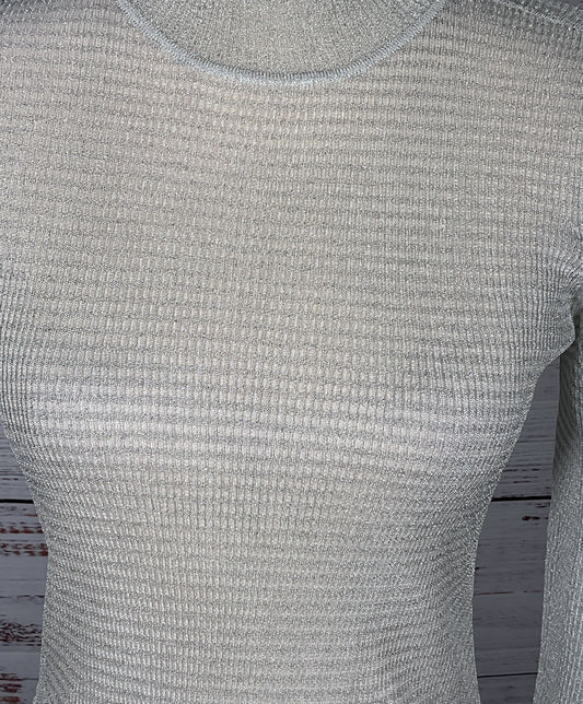 Rag & Bone Raina Lurex Striped Turtleneck Sweater Silver S