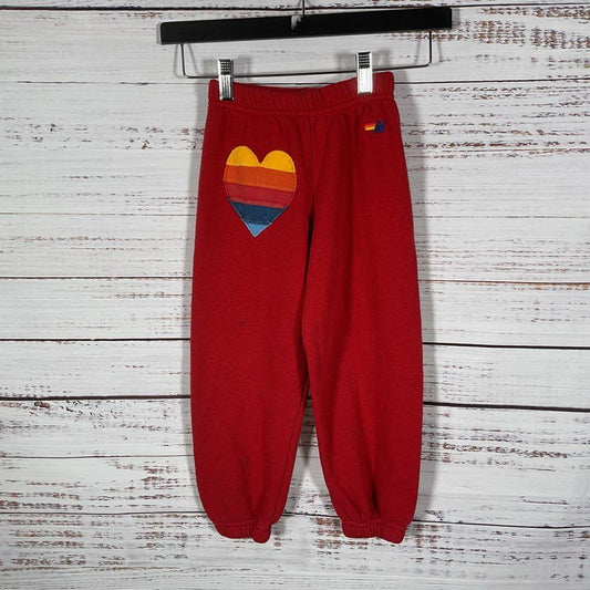 Aviator Nation Red Rainbow Heart Children's Sweatpants - Size 4