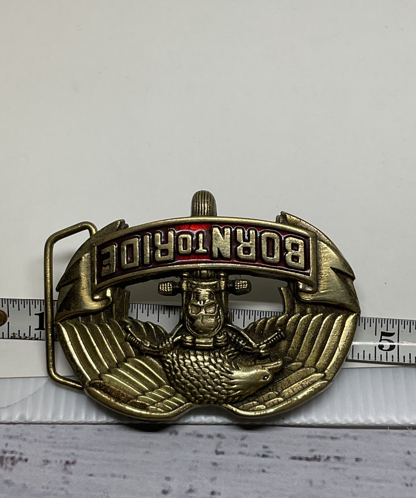 Baron Buckles 1981 Born to Ride Brass Belt Buckle 3.5"