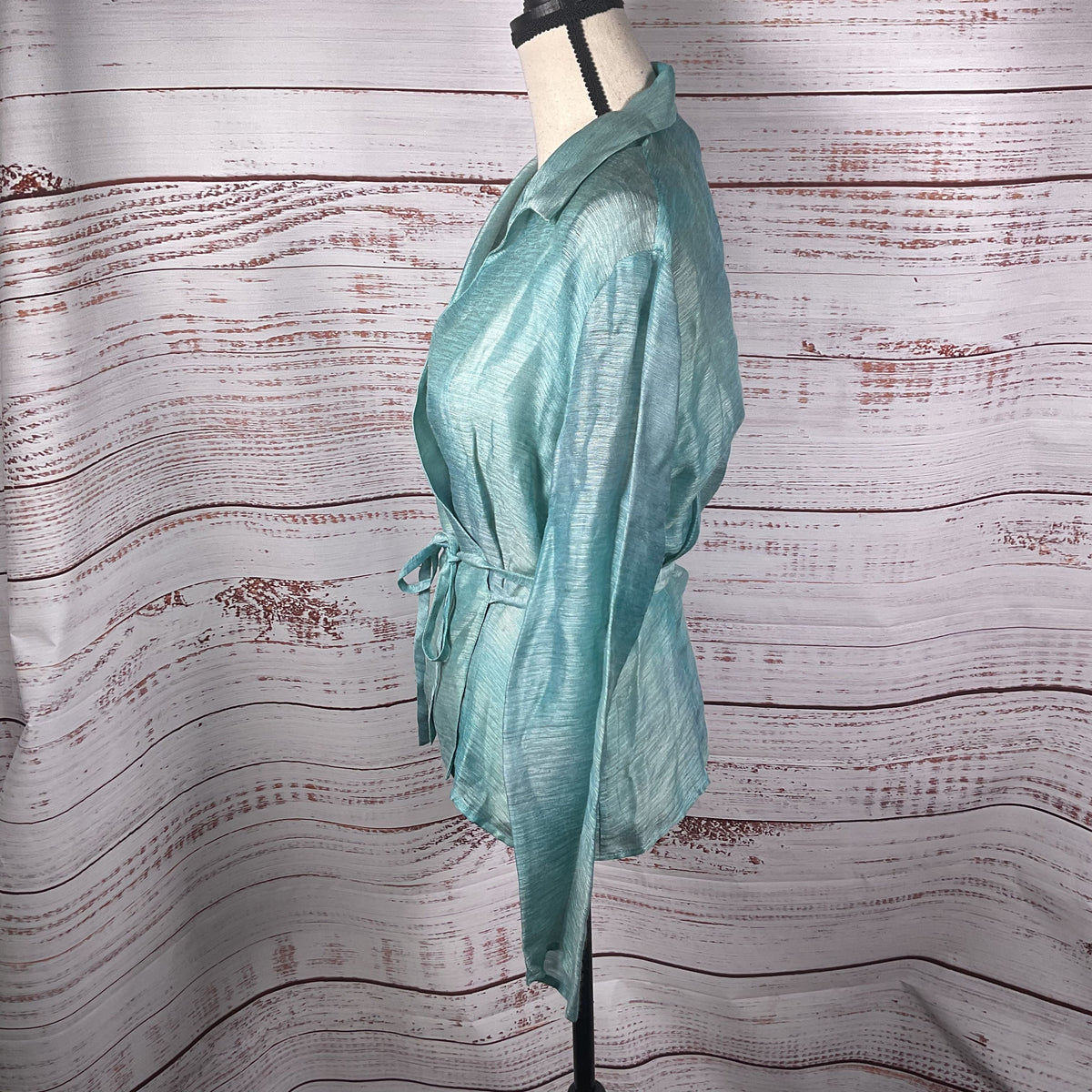 Lafayette 148 New York Turquoise Silk Blend Wrap Style Blouse - Size 10