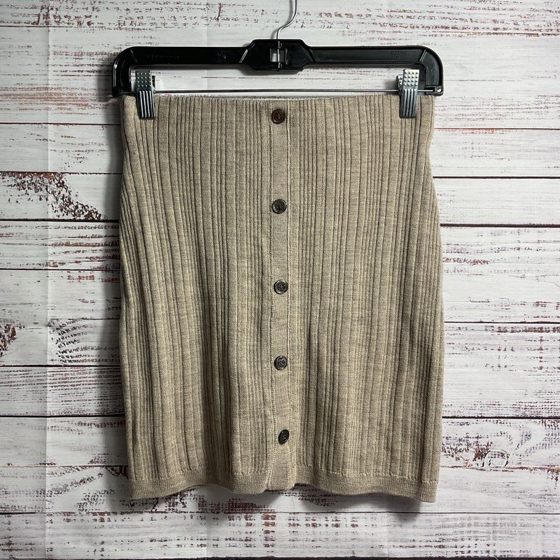 ATM Anthony Thomas Melillo Taupe Merino Wool Faux Button Mini Skirt - Size S