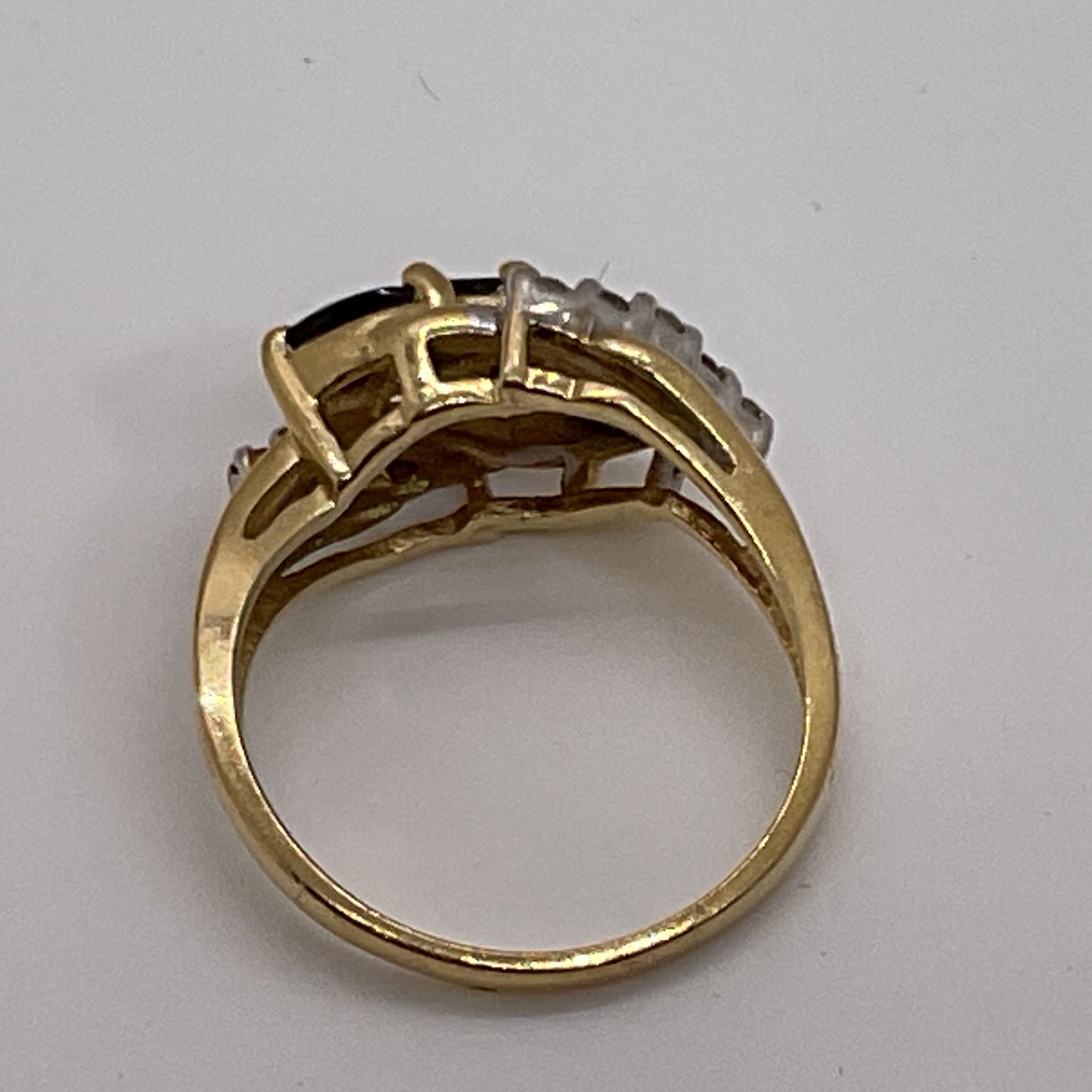 14K Yellow Gold Diamond & Sapphire SZ 6 Ring- 4.17g