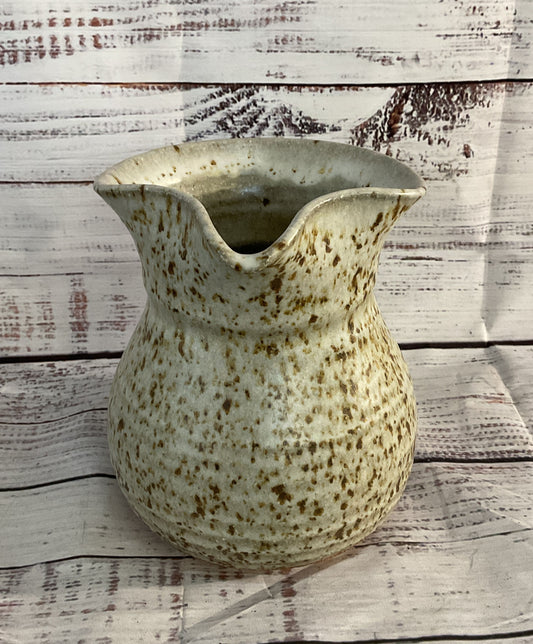 Modern Ceramic Signed Speckled Water Pitcher Jug Beige