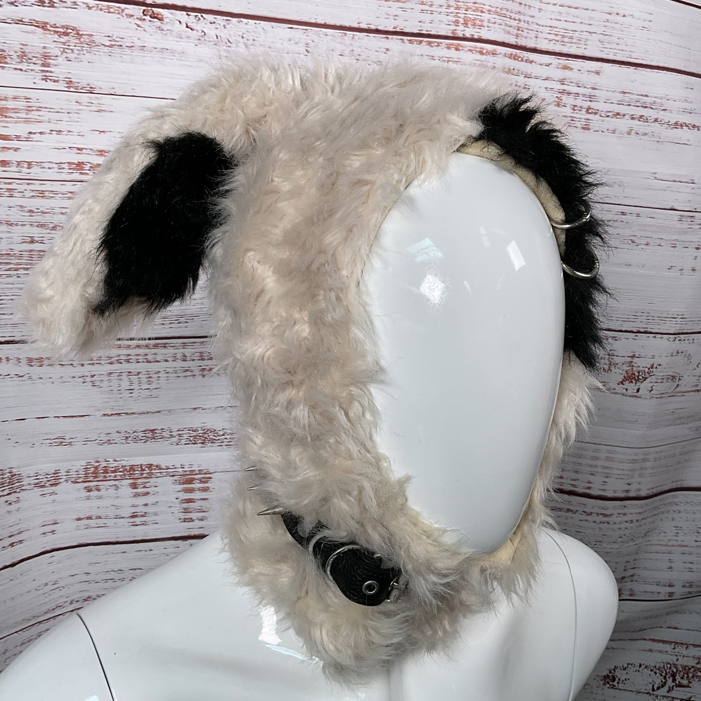 CFIERCE Faux Fur Studded Choker Punk Bunny Hoodie Hat