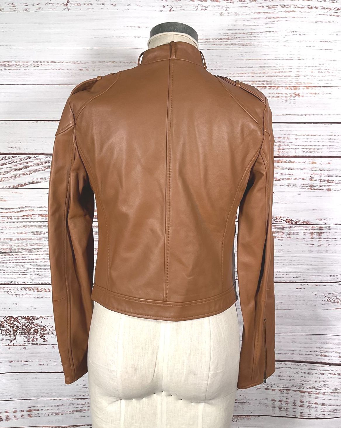 Bally Lambskin Leather Moto Jacket Brown 8