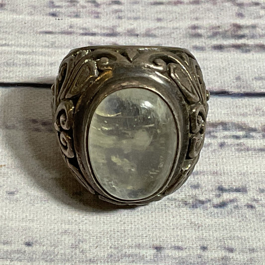 VTG./ANTIQUE Sterling Silver & Cabochon Moonstone 1" Wide SZ 5.75 Ring- 15.86g