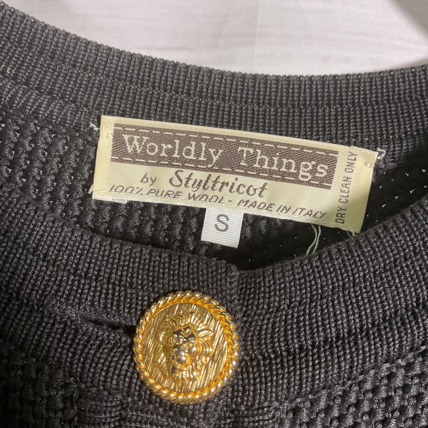 Worldly Things By Styltricot Black Knit Gold Tone Button Sweater Cardigan Size S