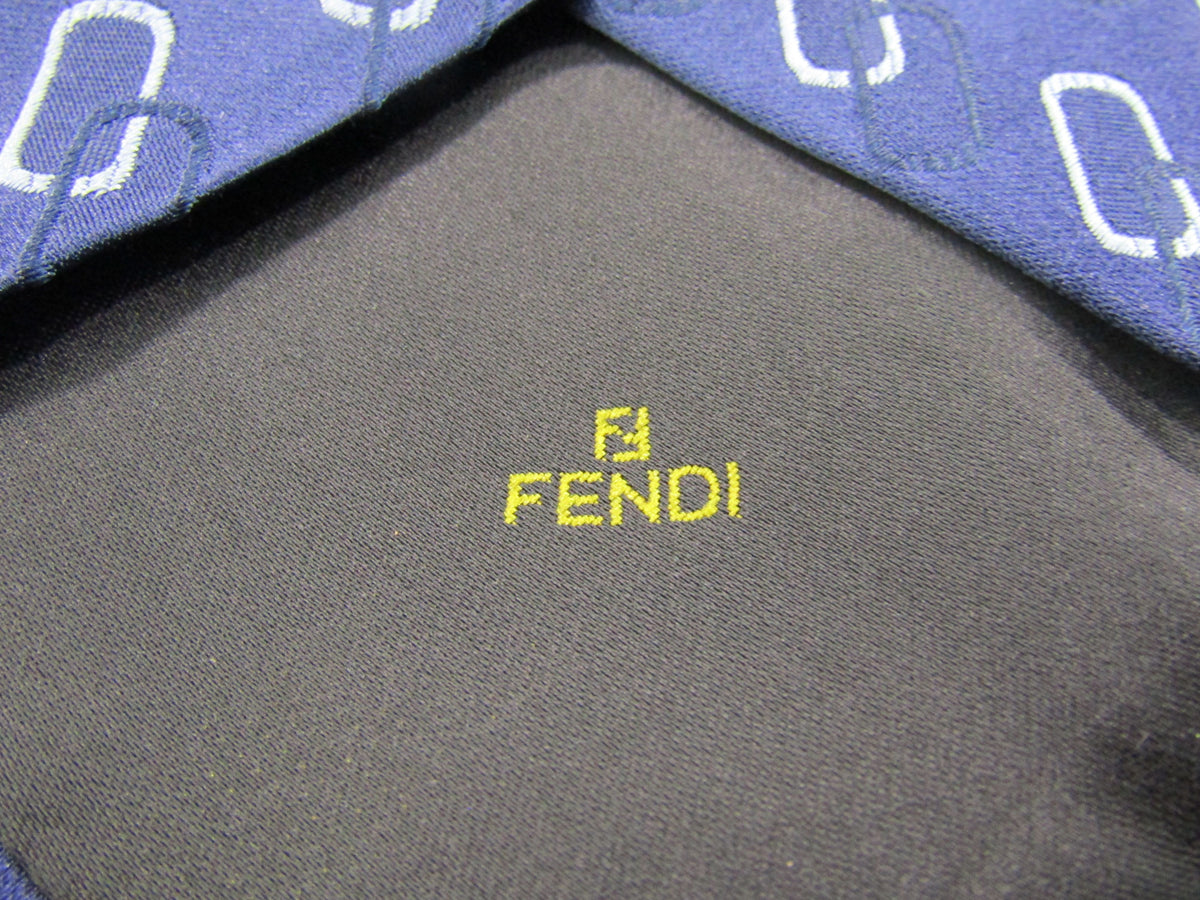 Fendi Men's Blue Interlocking Link Print Silk Tie Made in Italy