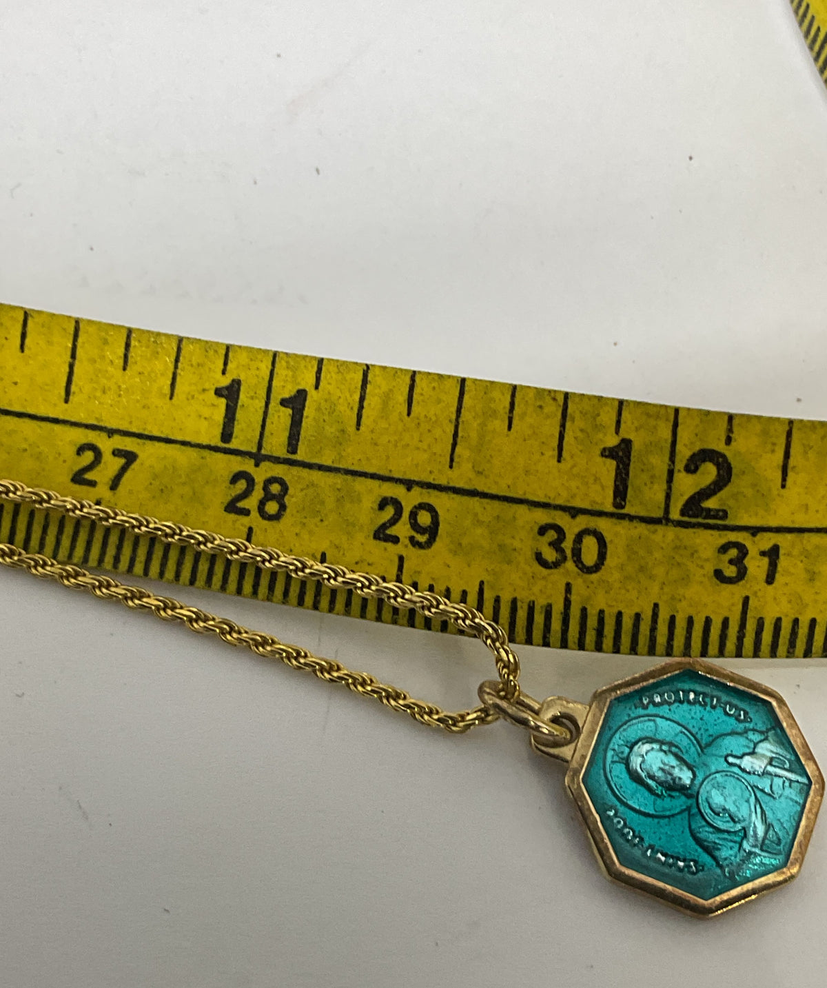 Italy Gold Tone Sterling Silver Enameled Pendant Chain Necklace