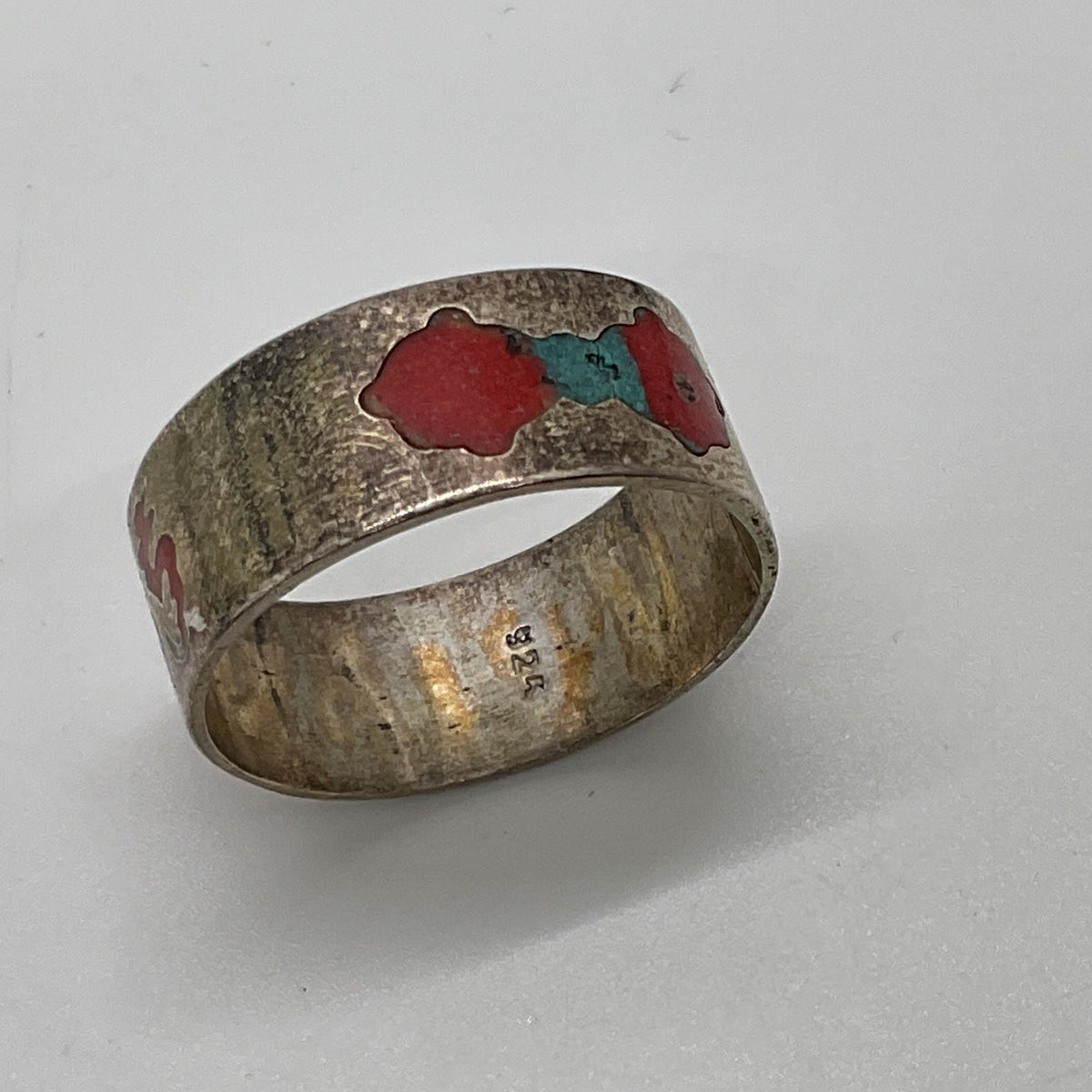 VTG. Sterling Silver & Enamel SZ 10 Ring- 3.70g