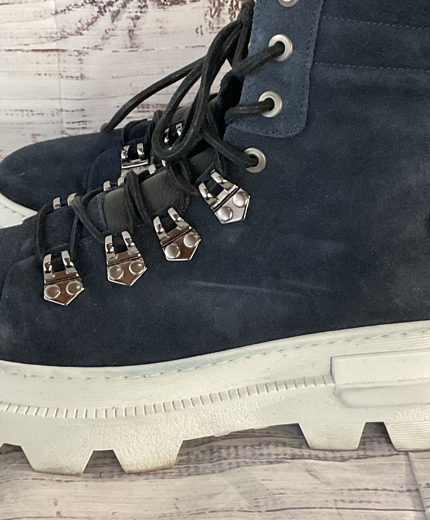 Karl Lagerfeld Paris Suede Ankle Platform Boots Blue 10.5