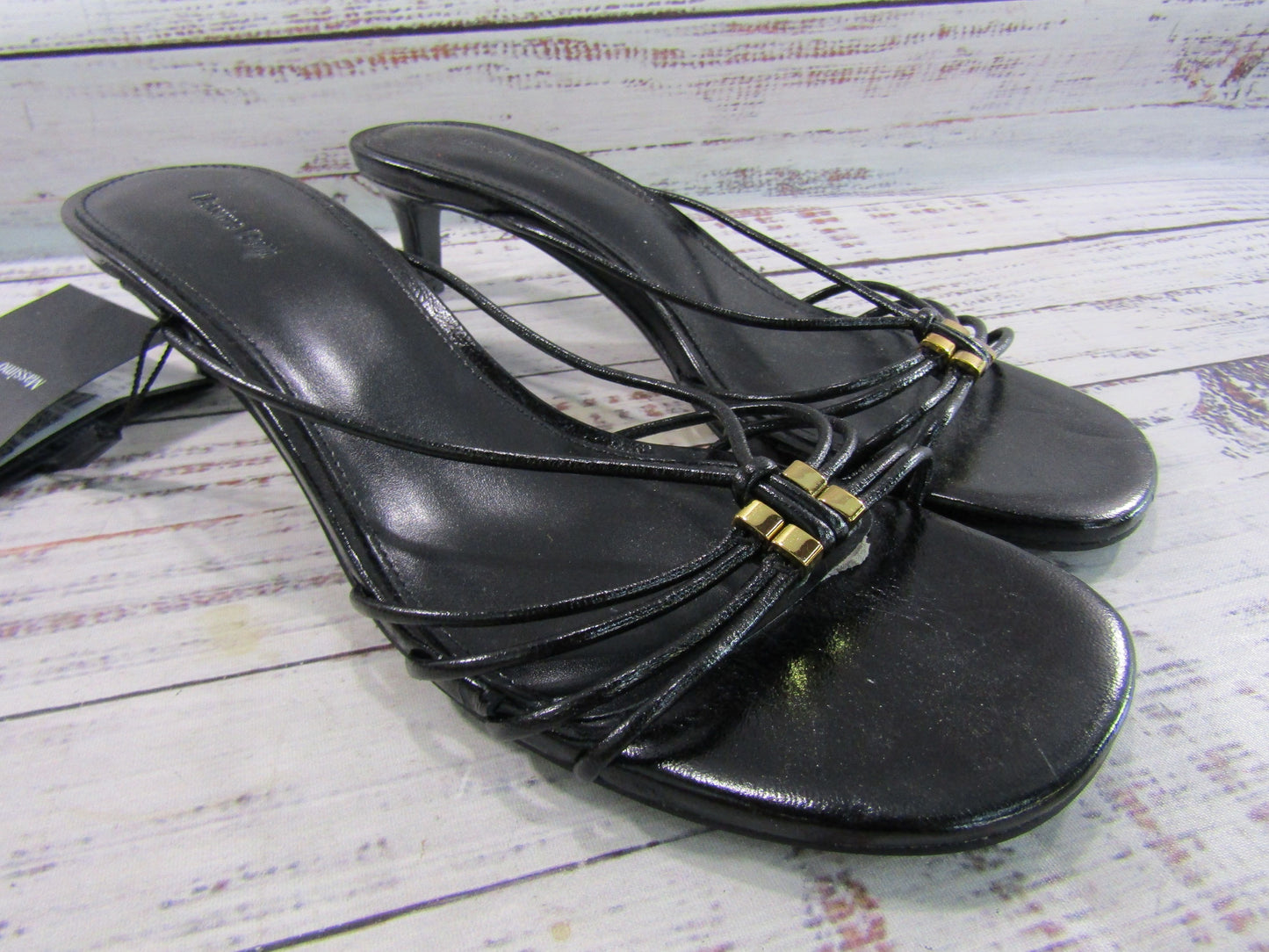 Massimo Dutti Women's Black Leather Strappy Heeled Sandals Size 39