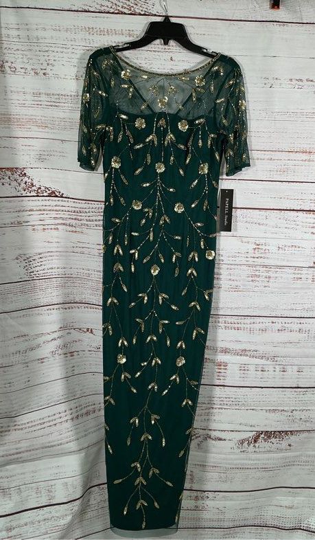 NWT Women's Papell Studio Green & Gold Mesh Dress w/sequins Size 4 Retail $179