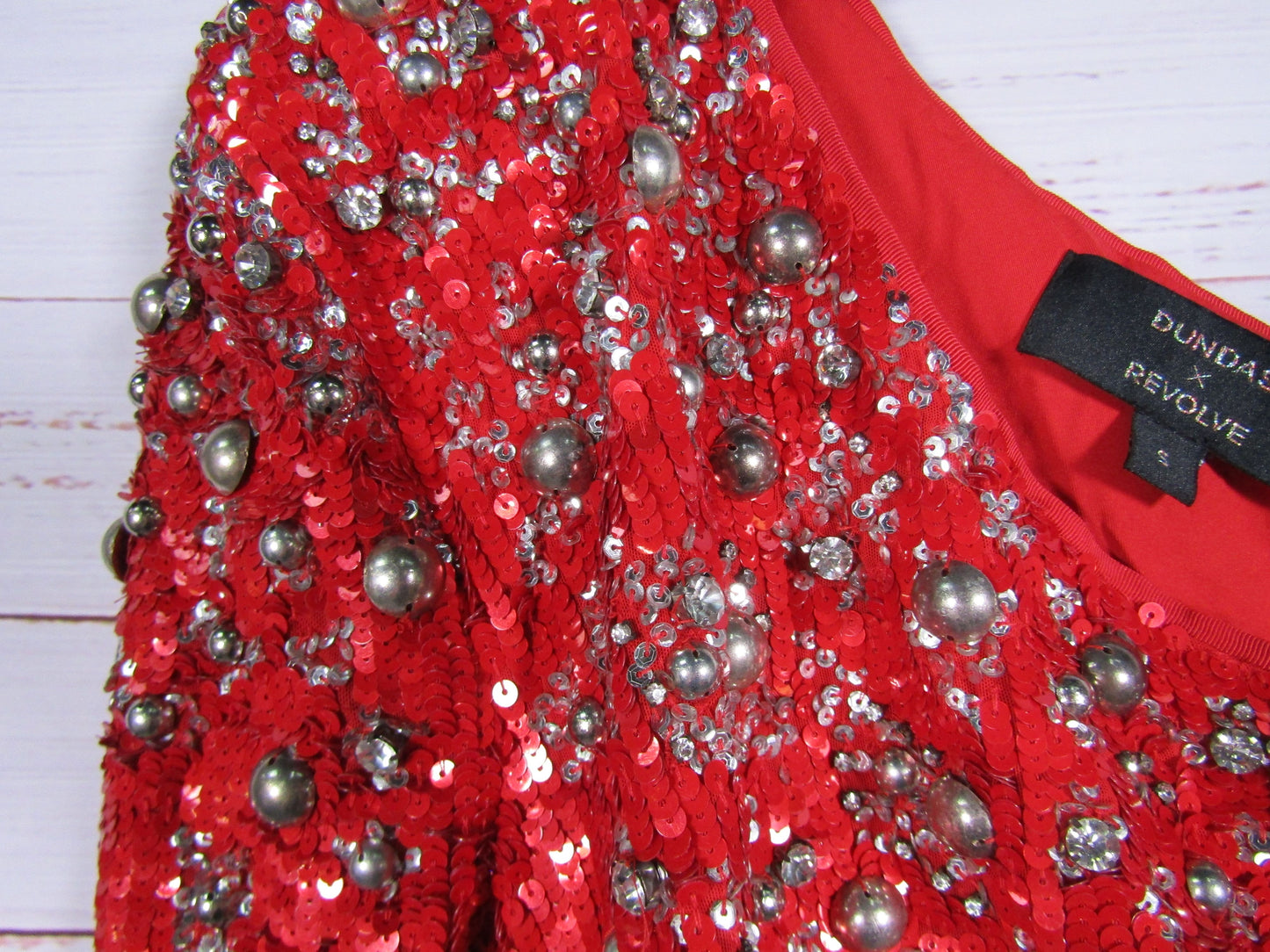 Dundas x Revolve Jett Women's One Shoulder Red Sequin Mini Dress Size S