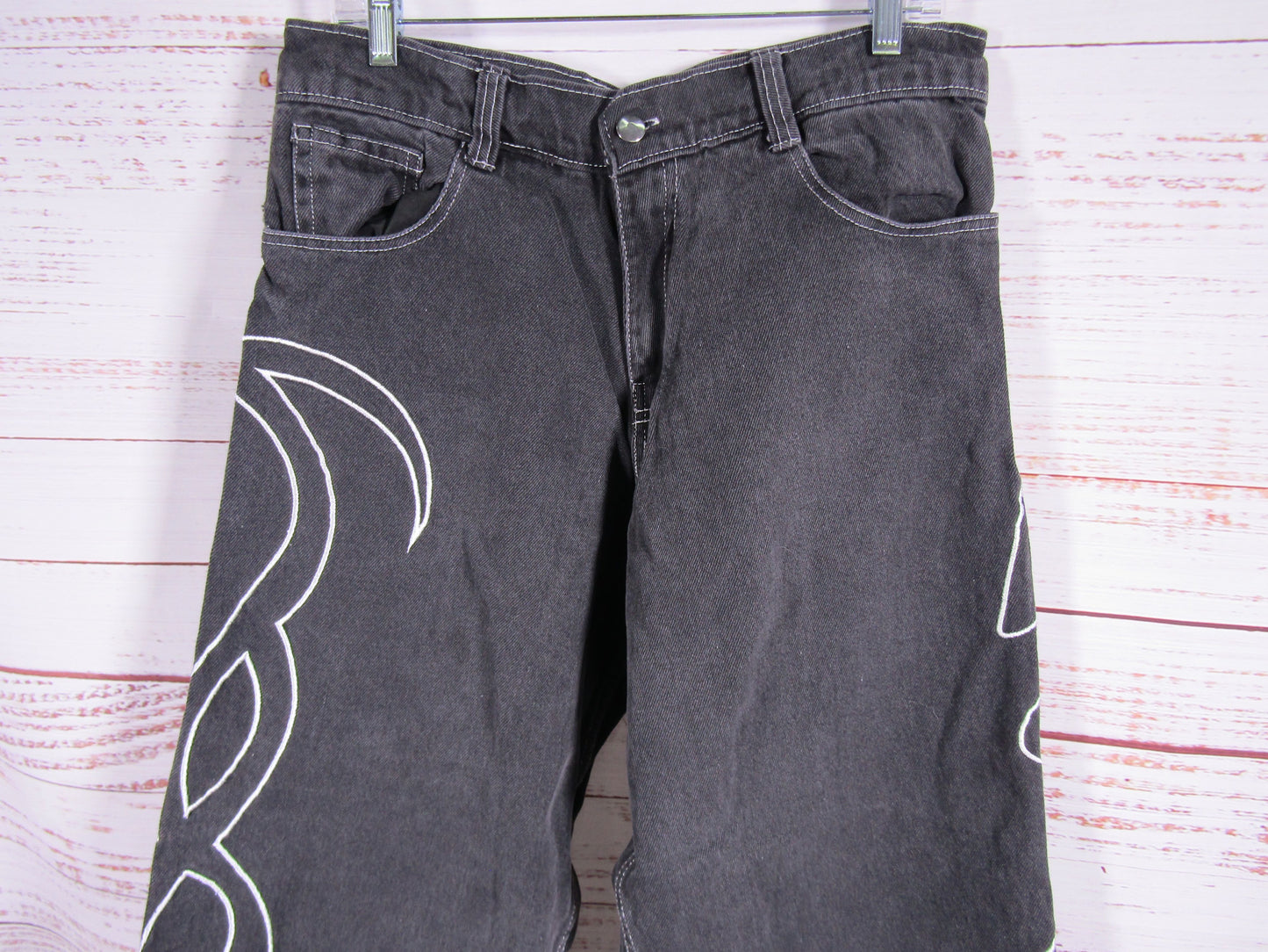 Vaneta Women's Embroidered Black Denim Wide Leg Jeans Size S