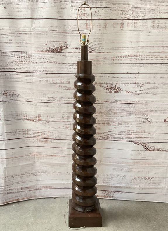 French Wine Screw Style Turned Wood 67" Floor Lamp Brown