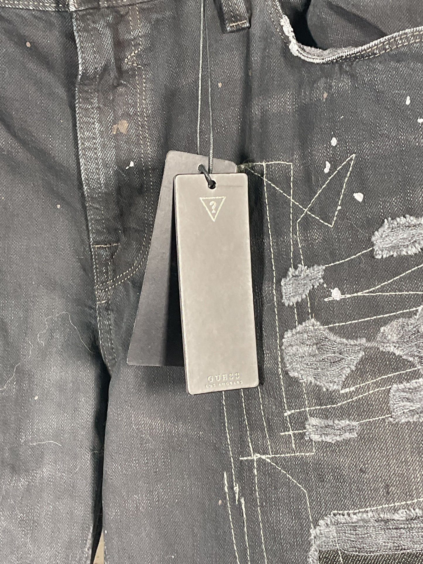 Guess Dark Gray Low Rise Slim Straight Distressed Jeans NWT - Size 36