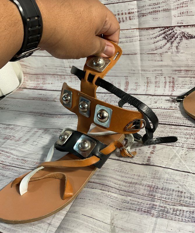 Ancient Greek Sandals Women's Metal Pattern Strappy Sandals Size 38 EU / 8 US
