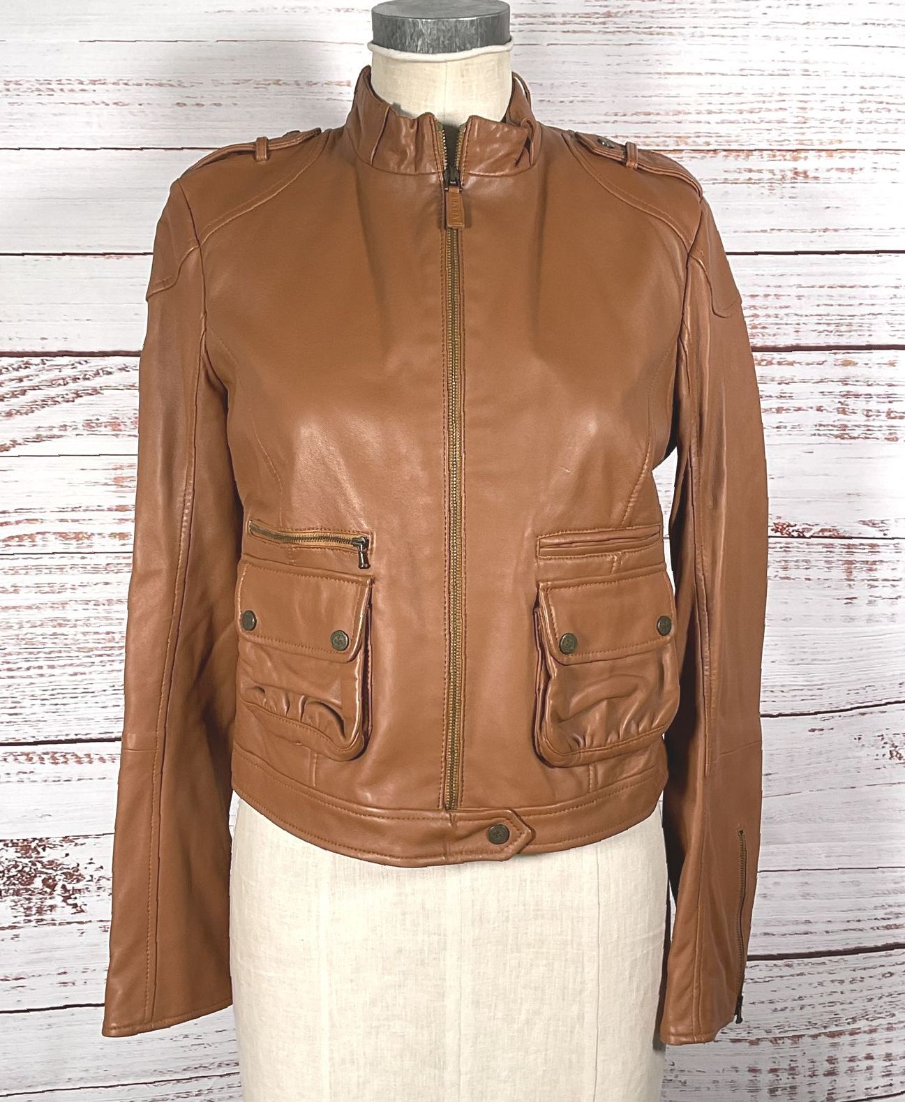 Bally Lambskin Leather Moto Jacket Brown 8