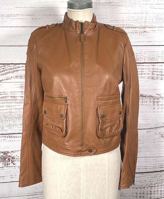 Bally Lambskin Leather Moto Jacket Brown 8