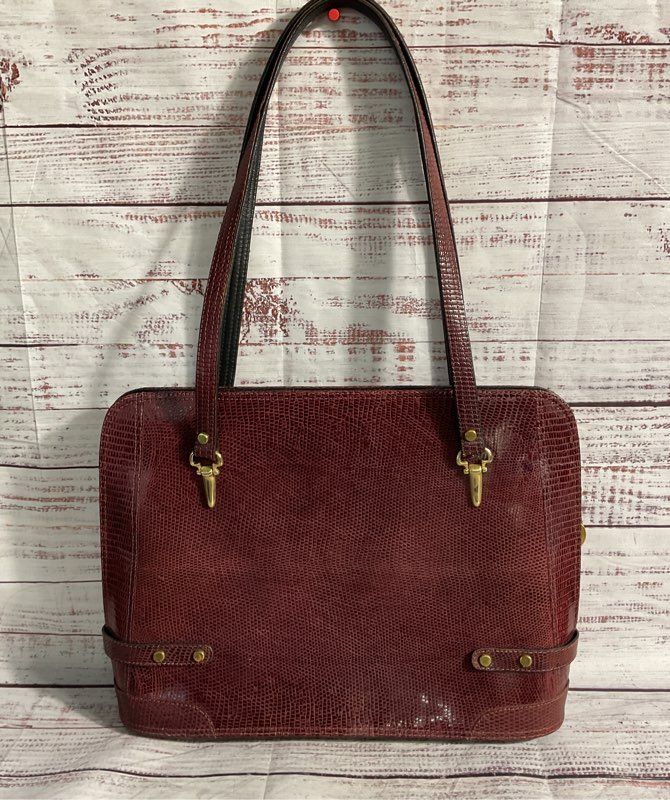 Vintage Lo Mascolo Women's Snake Embossed Red Leather Shoulder Bag