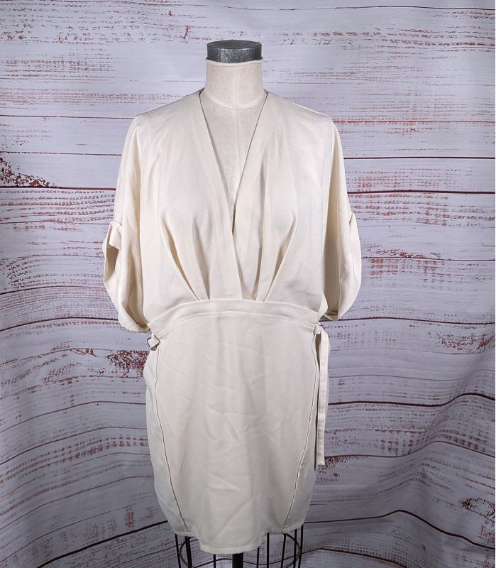 IRO Crepe Danube Belted Pleated Mini Dress Cream 8
