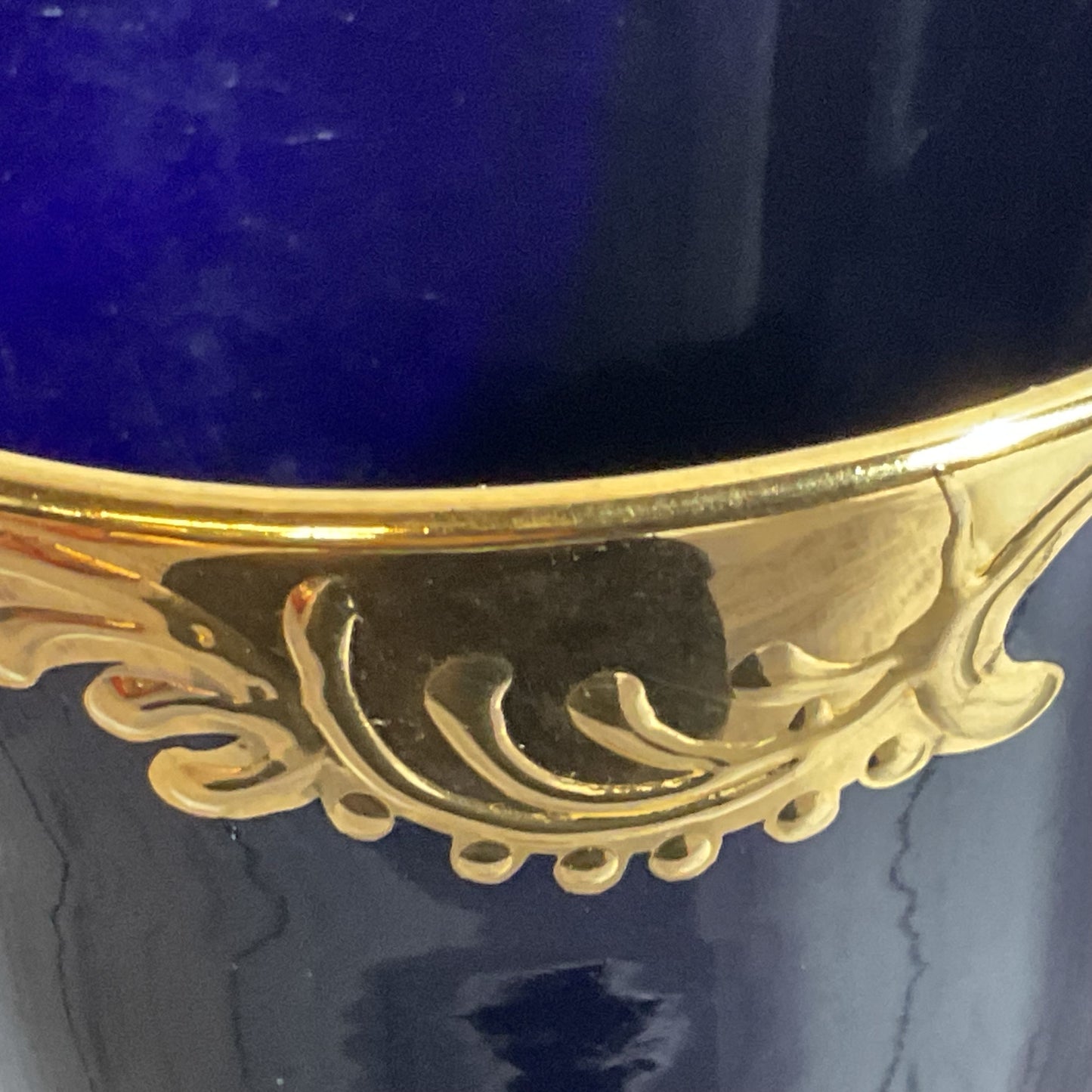 SPYROPOULOS Cobalt Blue 24K Gold Floral Porcelain Vase- 7"