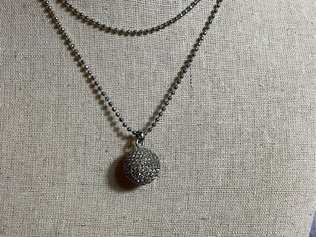 MICHAEL KORS Silver Tone Crystal Orb Pendant 32" Necklace