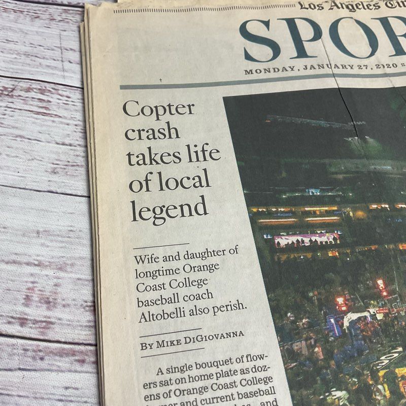 Kobe Bryant Death Tribute La Times Sports Section January 27th 2020