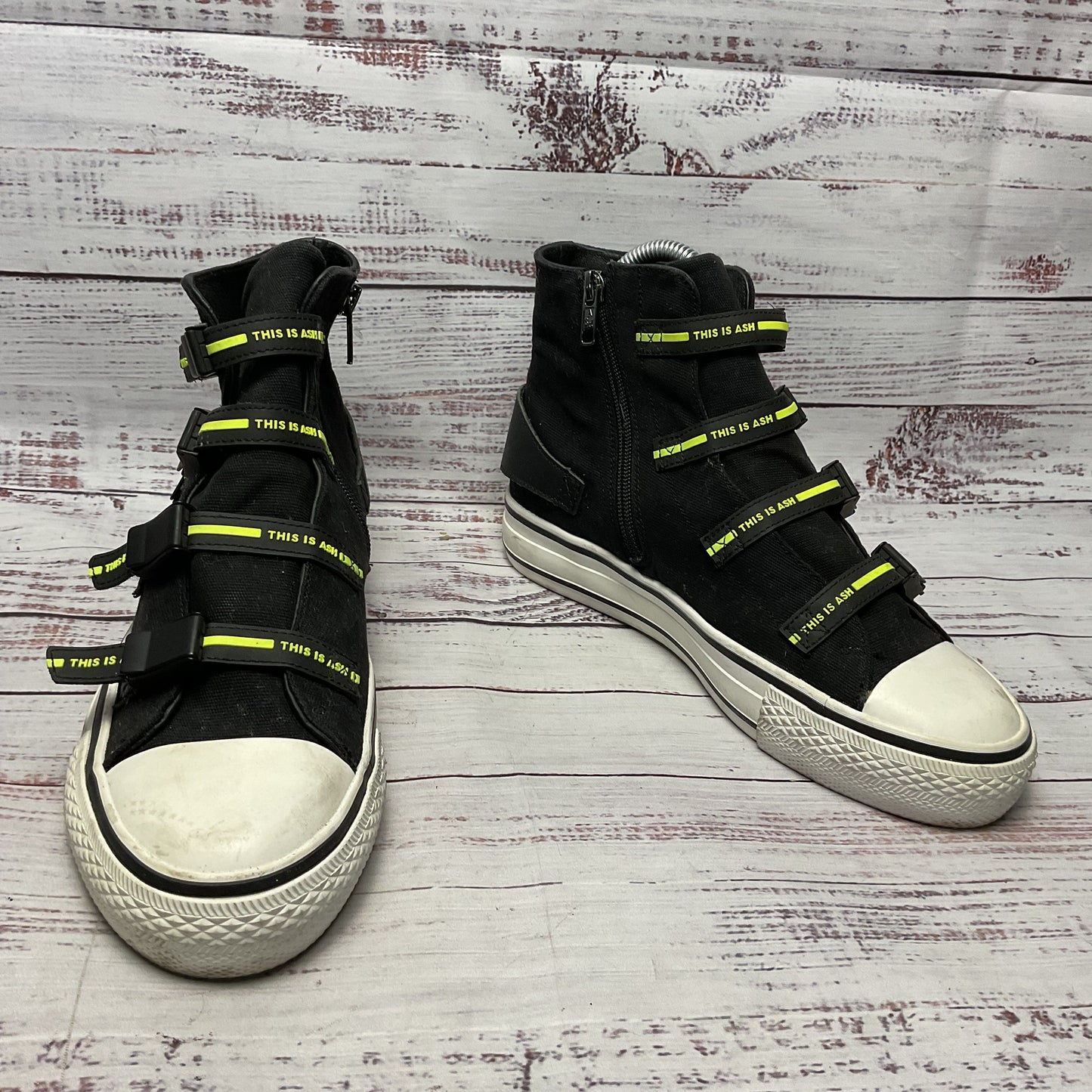 Ash Virgo Black Canvas Hi-top Strap Buckle Sneaker Casual Shoe Women Size 7.5