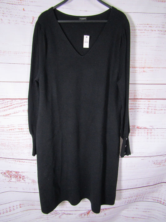 Talbots Women's Black Merino Wool Long Sleeve V-Neck Sweater Dress Size XL