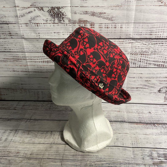 Goorin Red/Black Skull Print Fedora Trilby Emo Punk Goth Hat Rare Size Medium