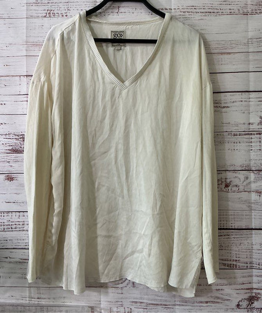 Women's Go Silk Ivory Silk V Top Size L Retail $358