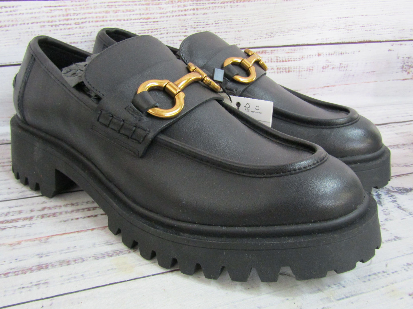 Mango Women's Black Leather Horsebit Loafers Size 8