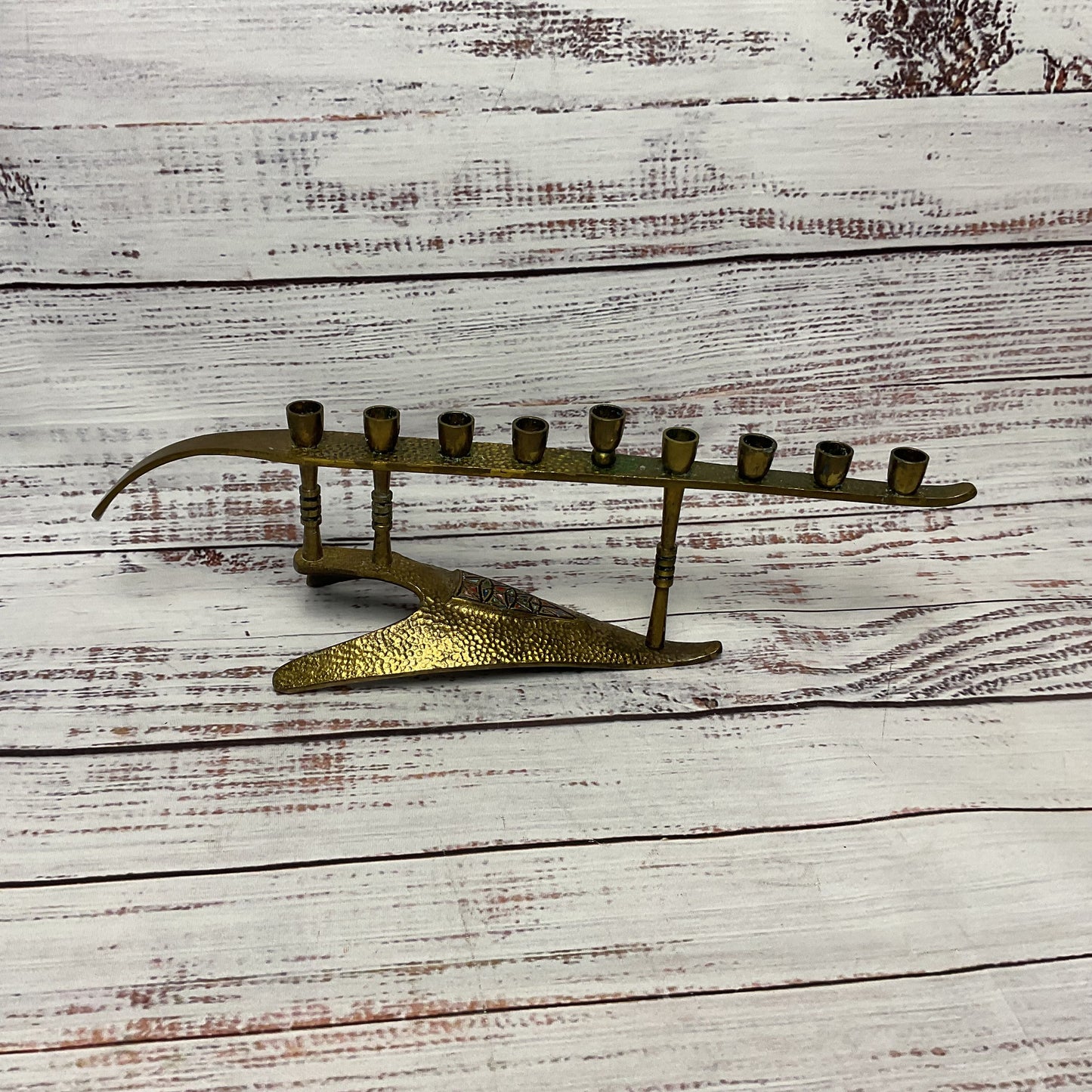 Vintage Brass Enamel Arrow Head Lamp Made In Israel Judaica Menorah 11"x4"x2.5"