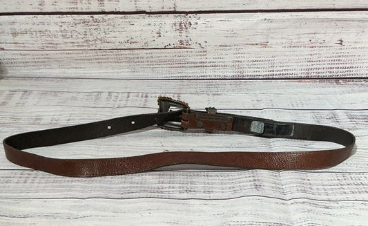 Women's Vintage Michael Morrison Brown Leather & Beaded Leather Belt Size M