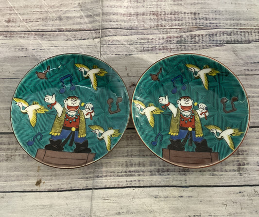 Kutani Yaki Doraemon Set of 2 Small Porcelain Plates Multicolor