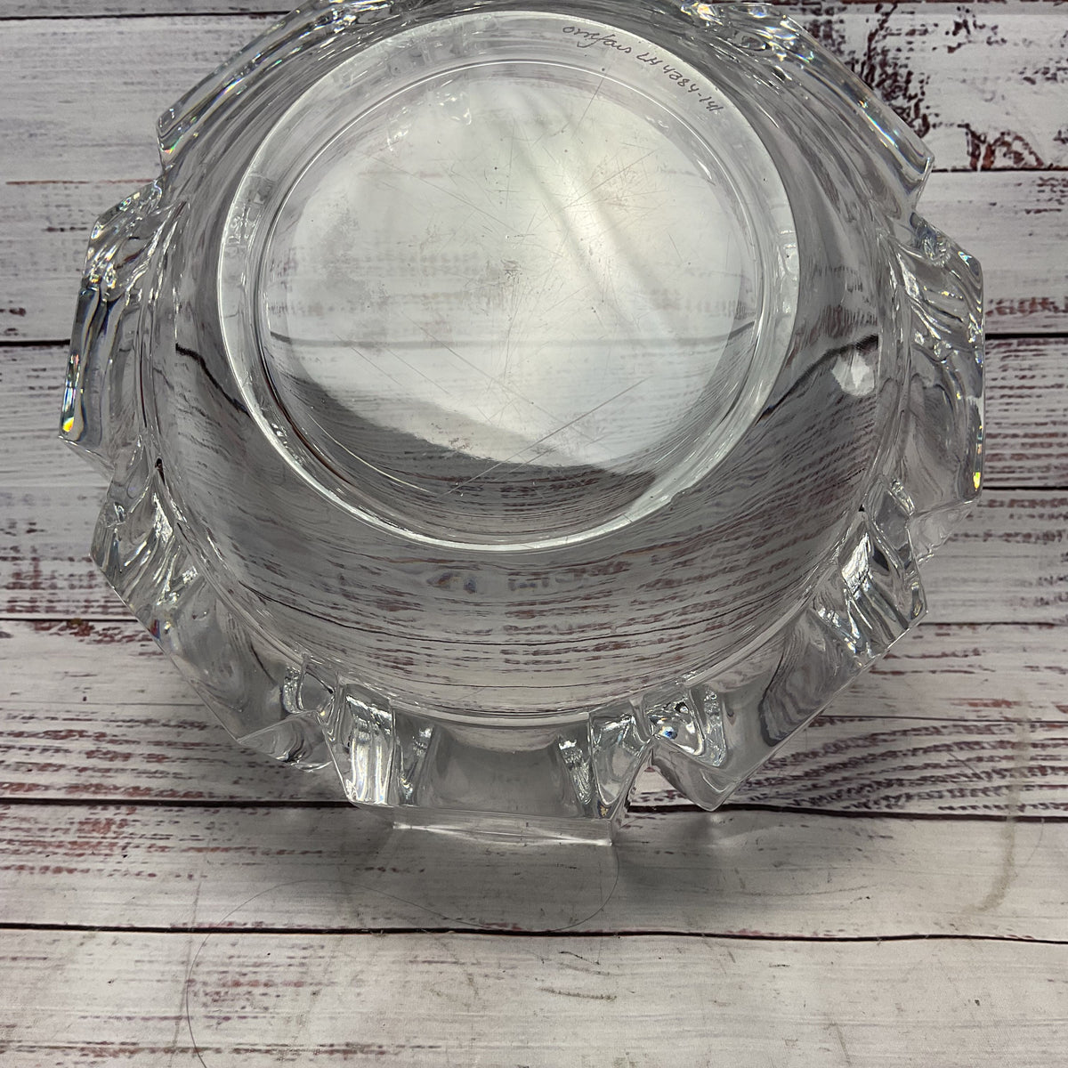 Orrefors Sweden Corona Clear Lead Crystal Glass Lars Hellsten Signed Bowl 9"x 5"