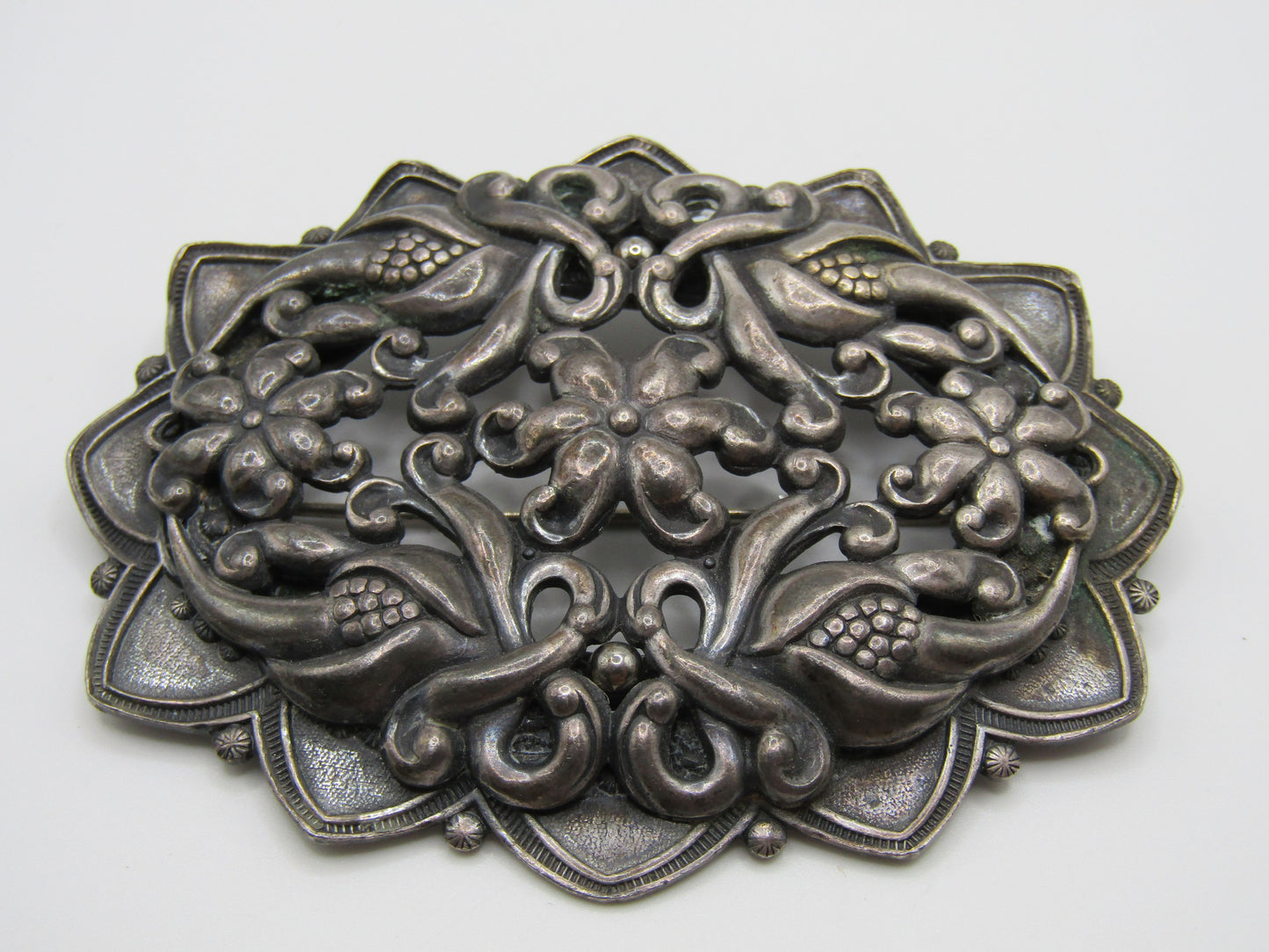 Vintage Silver Plated Floral Art Nouveau Style Brooch Pin